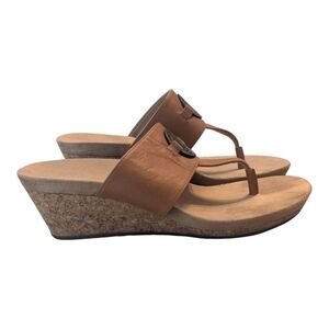 Bjorndal Marcie Brown Leather Slip On Wedge Heel Thong Sandals Women's 7.5M